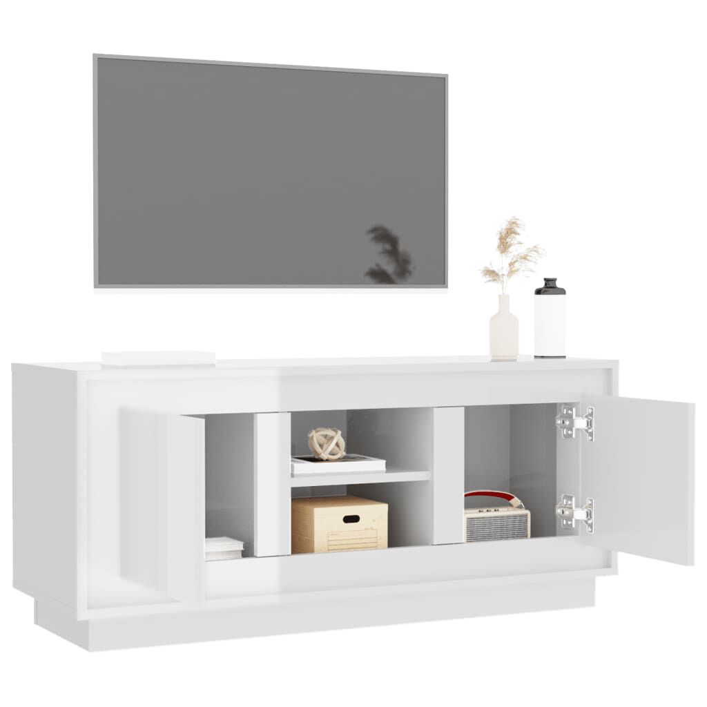 vidaXL Έπιπλο Τηλεόρασης Γυαλ. Λευκό 102x35x45 εκ. Επεξεργασμένο Ξύλο