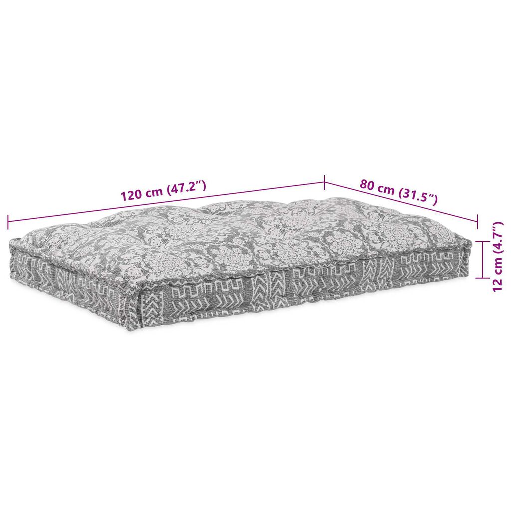 Μαξιλάρι Παλέτας vidaXL Ανοιχτό Γκρι 120x80x12 εκ Ύφασμα