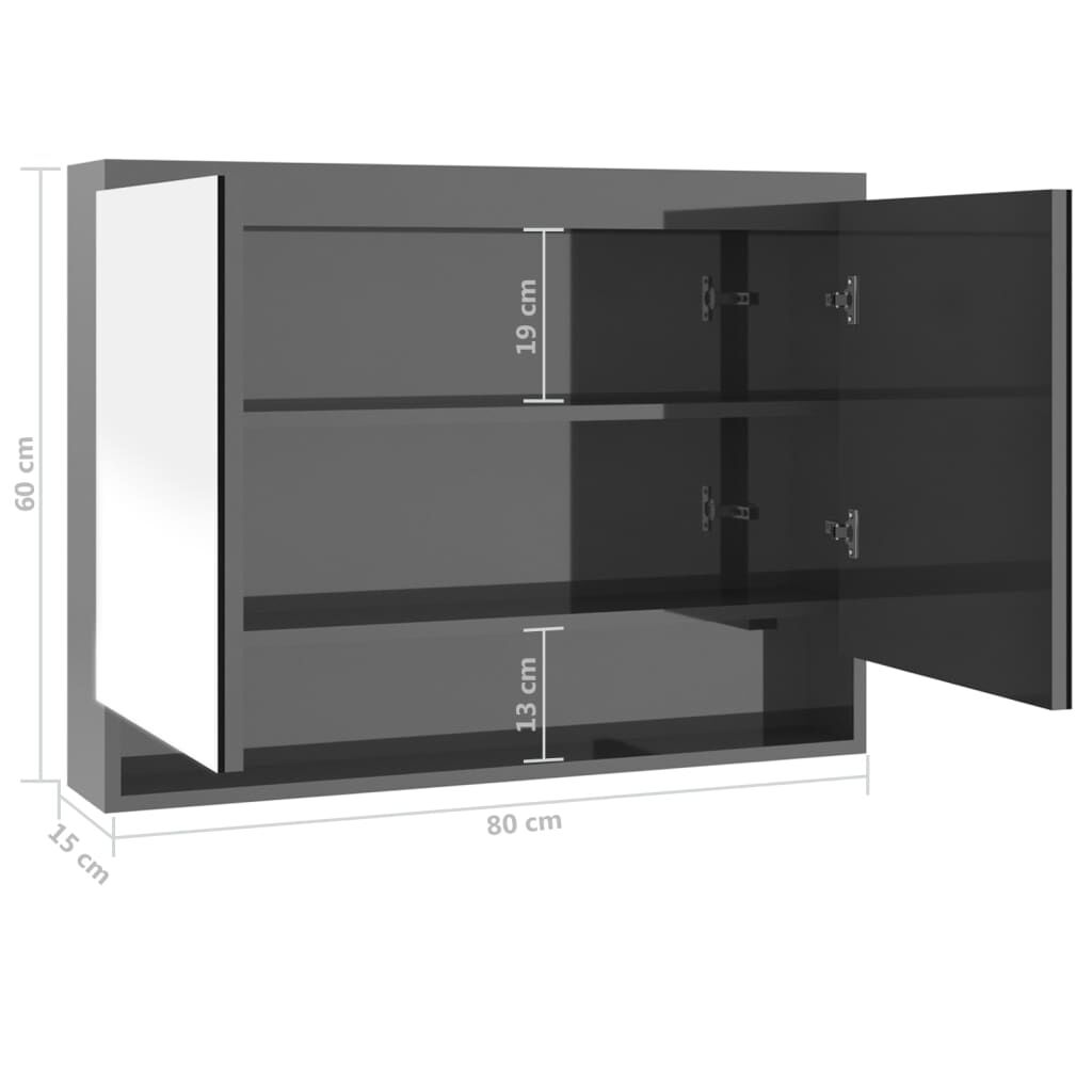 vidaXL Ντουλάπι Μπάνιου με Καθρέφτη 80x15x60 εκ. Γκρι από MDF