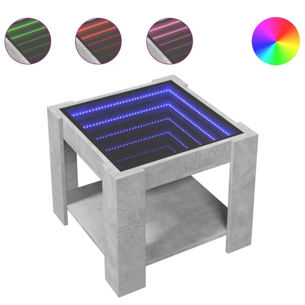 vidaXL Τραπεζάκι Σαλονιού με LED Γκρι 53x53x45 εκ. Επεξεργασμένο Ξύλο