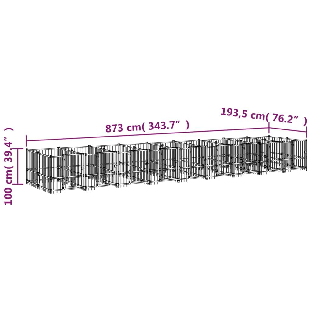 vidaXL Κλουβί Σκύλου Εξωτερικού Χώρου 16,89 μ² από Ατσάλι