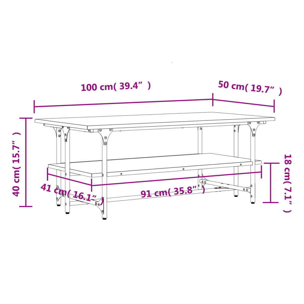 vidaXL Τραπεζάκι Σαλονιού Καφέ Δρυς100x50x40 εκ. Επεξεργασμένο Ξύλο