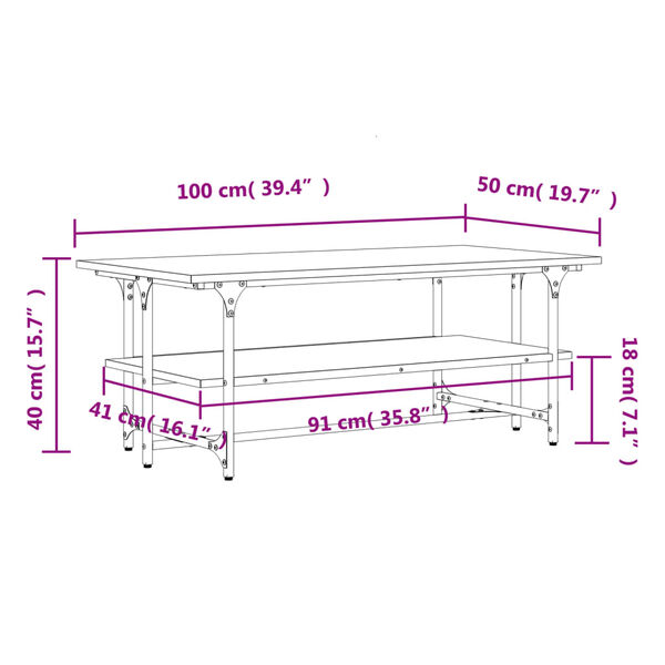 vidaXL Τραπεζάκι Σαλονιού Καφέ Δρυς100x50x40 εκ. Επεξεργασμένο Ξύλο