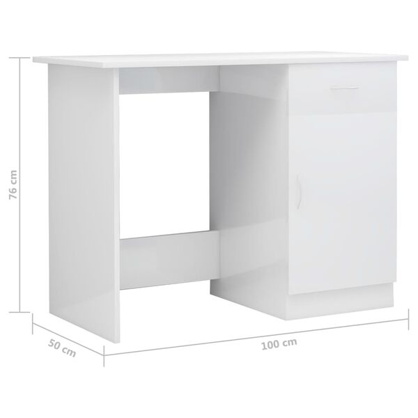 vidaXL Γραφείο Γυαλιστερό Λευκό 100 x 50 x 76 εκ. από Επεξ. Ξύλο
