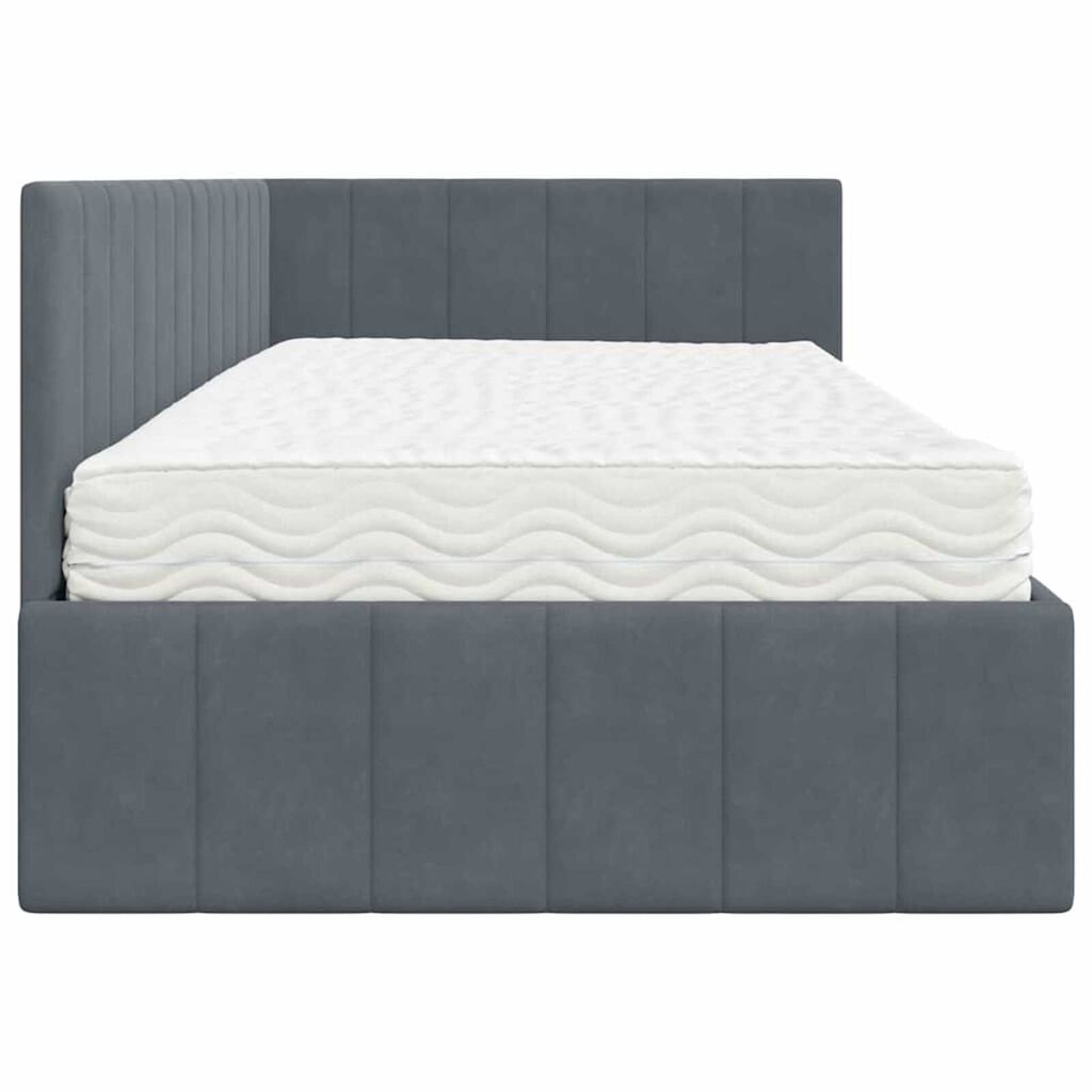 vidaXL Κρεβάτι Γωνίας με στρώμα Σκούρο γκρι 90 x 200 cm Βελούδο