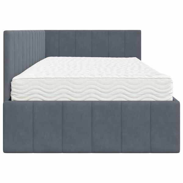 vidaXL Κρεβάτι Γωνίας με στρώμα Σκούρο γκρι 90 x 200 cm Βελούδο