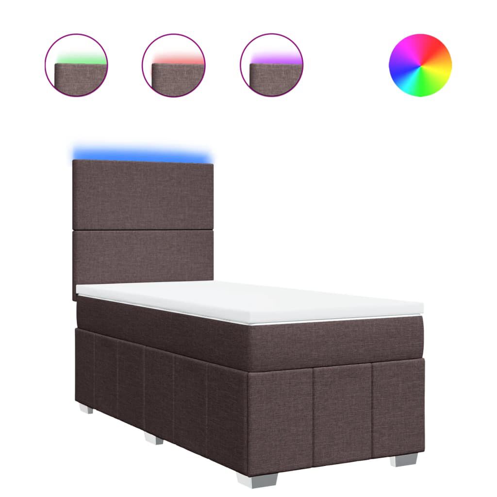 vidaXL Κρεβάτι Boxspring με Στρώμα Σκούρο Καφέ 90x190 εκ. Υφασμάτινο