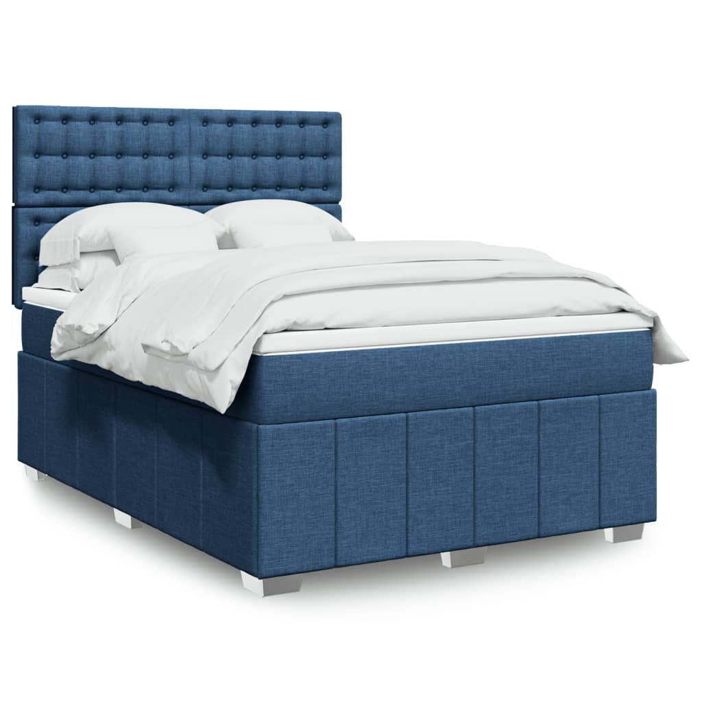 vidaXL Κρεβάτι Boxspring με Στρώμα Μπλε 140x200 εκ. Υφασμάτινο