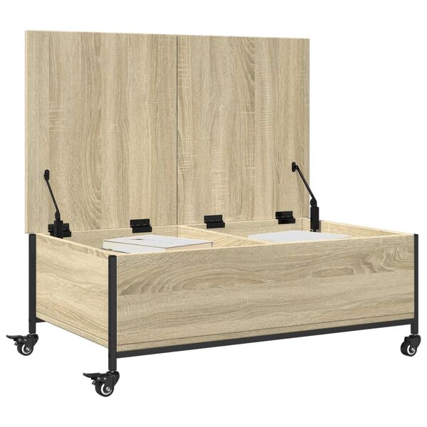 vidaXL Τραπεζάκι Σαλονιού Ροδάκια Sonoma Δρυς 91x55x34 εκ. Επεξ. Ξύλο