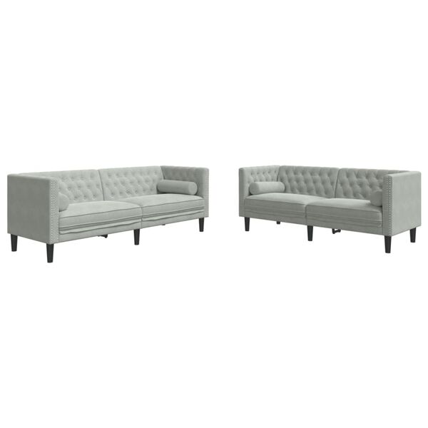 vidaXL Καναπές Chesterfield Σετ 2 Τεμ. με Στηρίγματα Αν. Γκρι Βελούδο