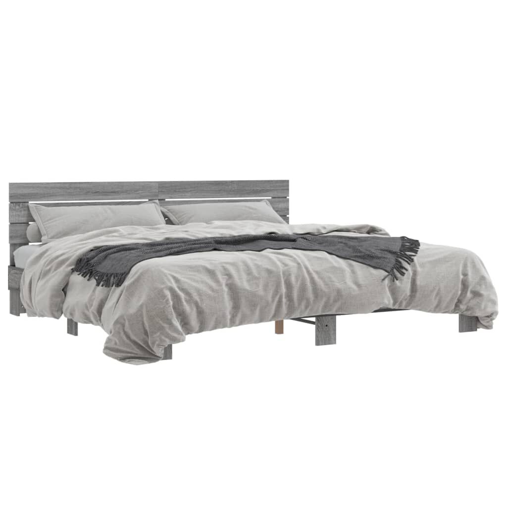 vidaXL Πλαίσιο Κρεβατιού Γκρι Sonoma 200x200 εκ. Επεξ. Ξύλο & Μέταλλο