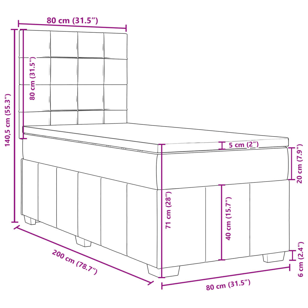 vidaXL Κρεβάτι Boxspring με Στρώμα Μπλε 80x200 εκ. Υφασμάτινο