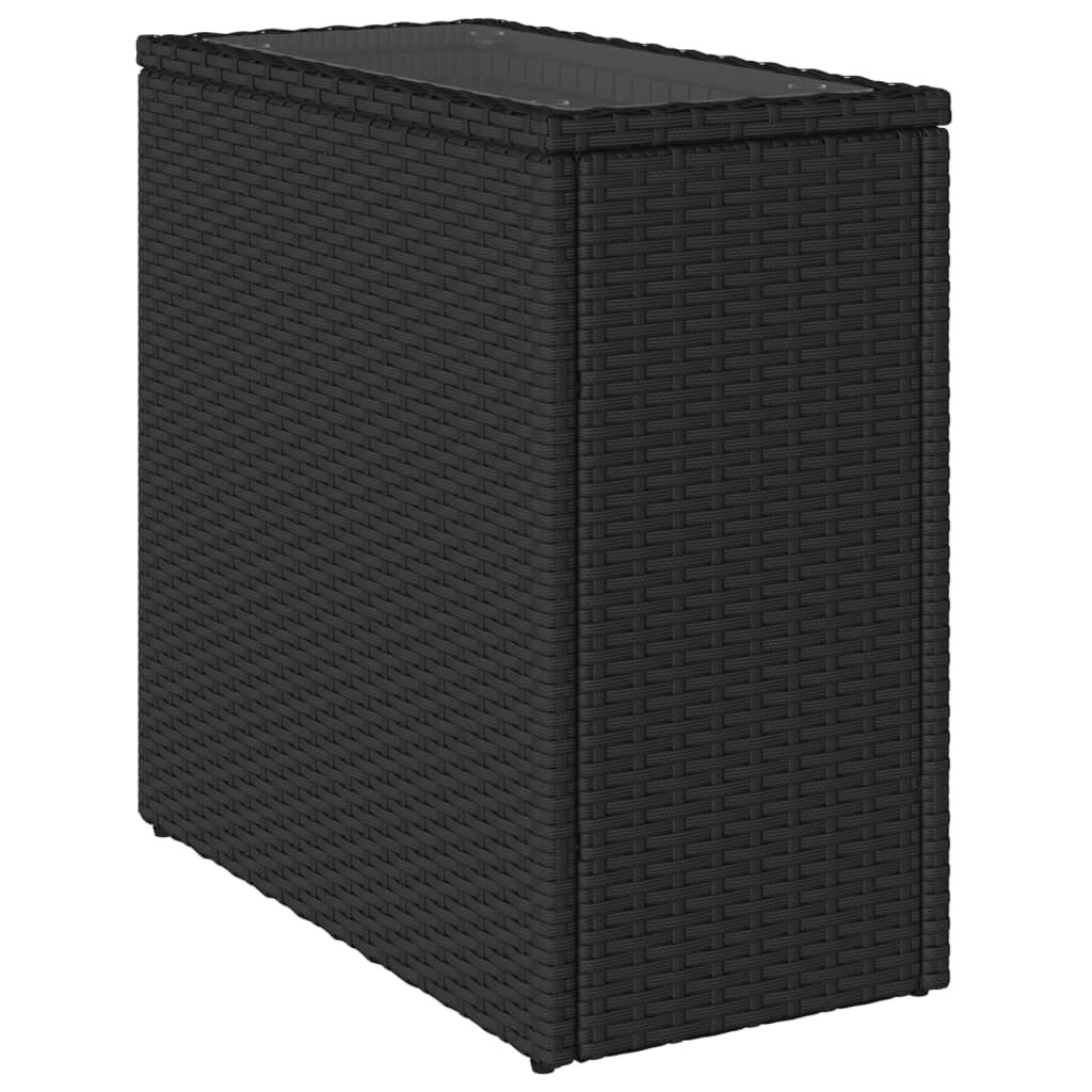 vidaXL Τραπέζι Κήπου με Γυάλινη Επιφ. Μαύρο 58x27,5x55 εκ. Συνθ. Ρατάν