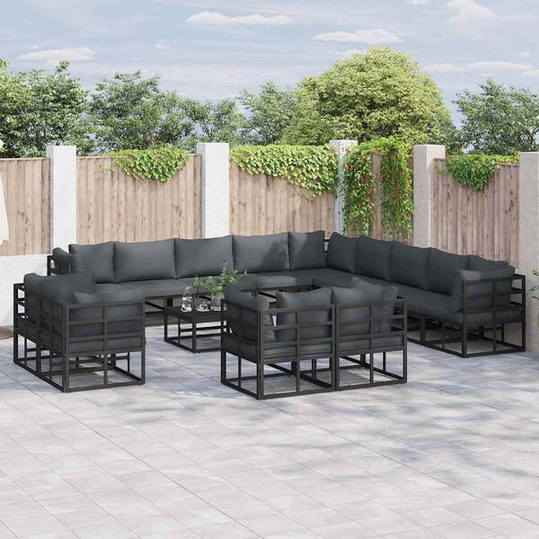 vidaXL Σετ Καναπέ Κήπου με μαξιλάρι 13 pcs Μαύρο Αλουμίνιο