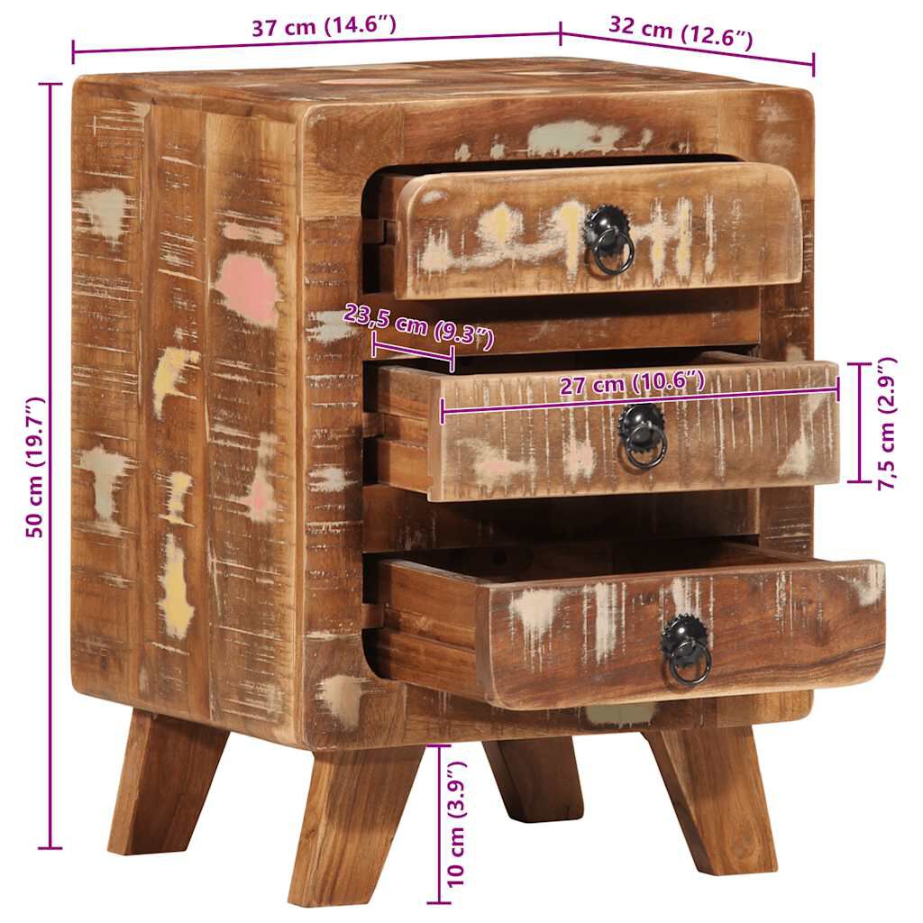 vidaXL Κομοδίνο 2 τεμάχια 37x32x50 cm Στερεό ξύλο ανακυκλωμένο