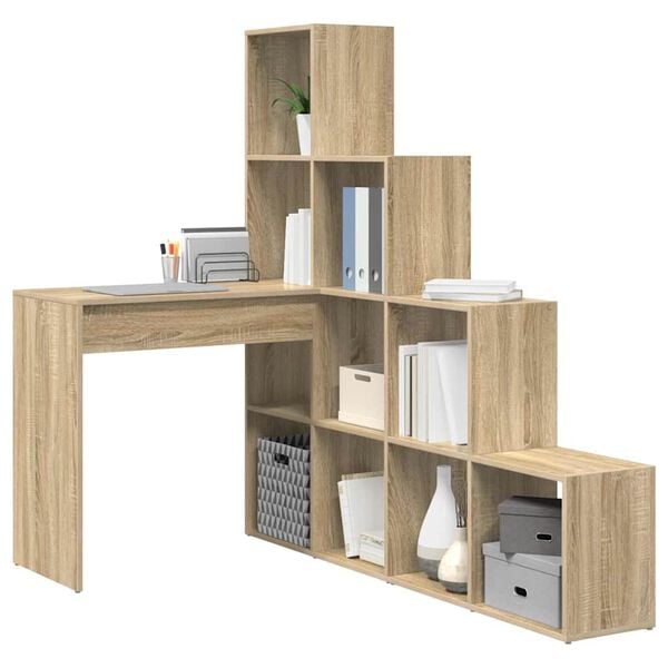 vidaXL Γωνιακό γραφείο με ράφι Sonoma Δρυς 101.5 x 149.5 x 149.5 εκ.