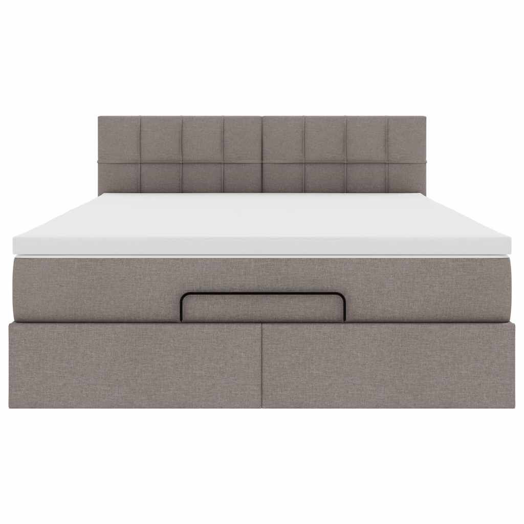 vidaXL Οθωμανικό κρεβάτι με στρώμα & LEDs Taupe 140x200 cm Ύφασμα
