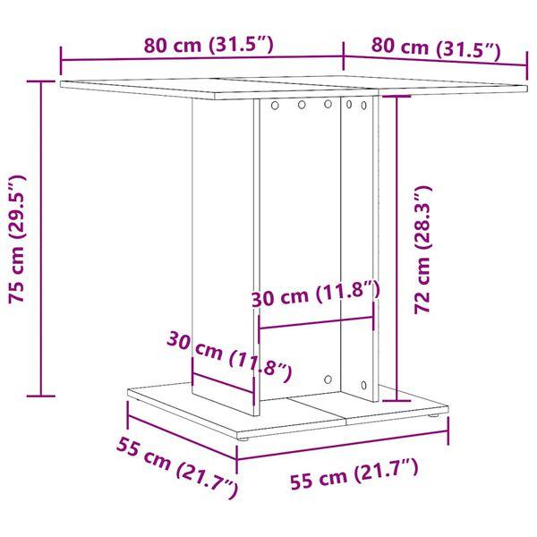 vidaXL Τραπεζαρία Καπνιστή Δρυς 80 x 80 x 75 εκ. Επεξεργασμένο Ξύλο