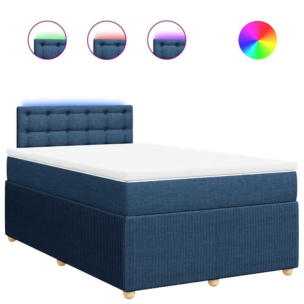 vidaXL Κρεβάτι Boxspring με Στρώμα Μπλε 120x190 εκ. Υφασμάτινο
