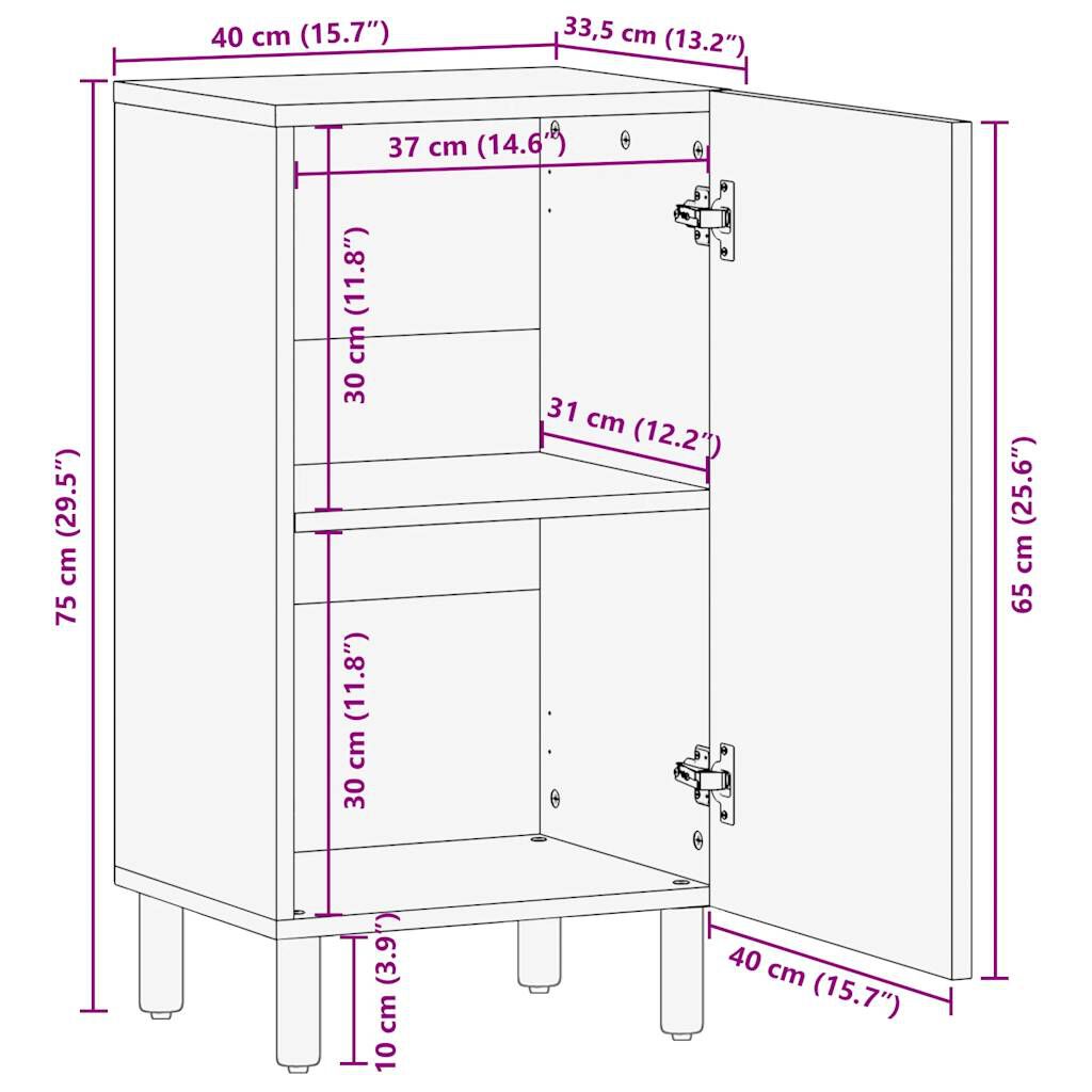 vidaXL Μπουφές 40x33,5x75 εκ. από Μασίφ Ακατέργαστο Ξύλο Μάνγκο