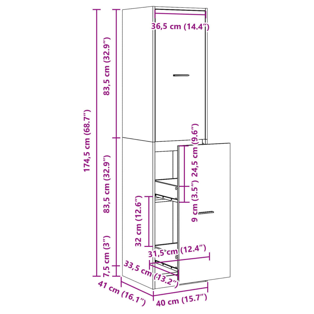 vidaXL Συρταριέρα Γενικής Χρήσης Γκρι Σκυρ. 40x41x174,5 εκ. Επεξ. Ξύλο
