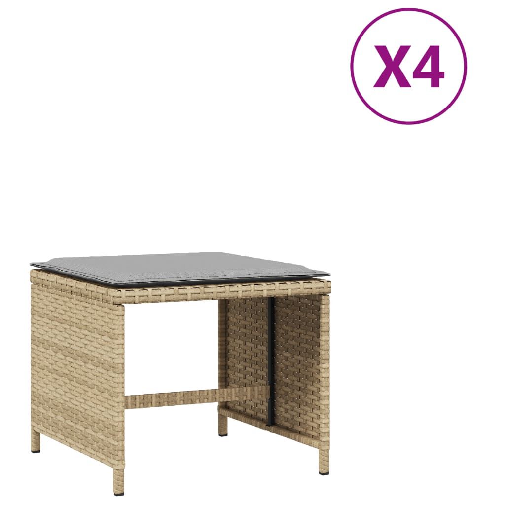 vidaXL Σκαμπό Κήπου 4 τεμ Μικτό Μπεζ 41x41x36 εκ Συνθ. Ρατάν+Μαξιλάρια
