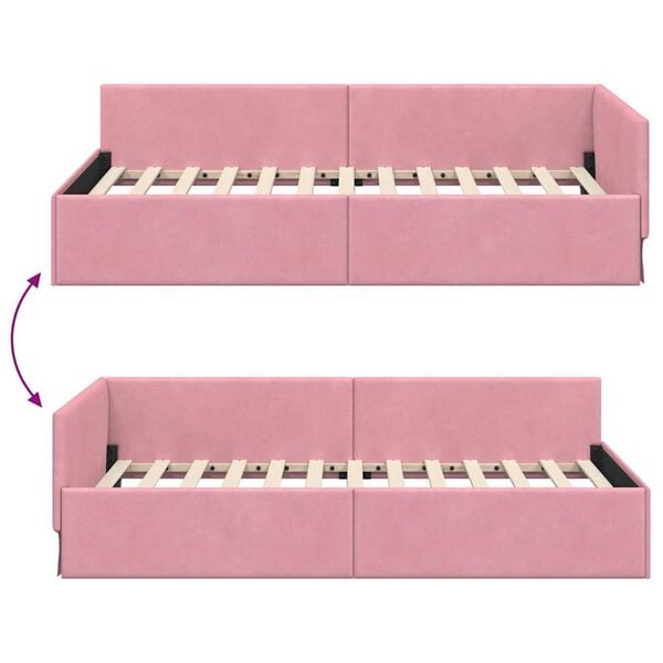 vidaXL Κρεβάτι Γωνίας Ροζ 80 x 200 cm Βελούδο και Εργοστασιακό ξύλο