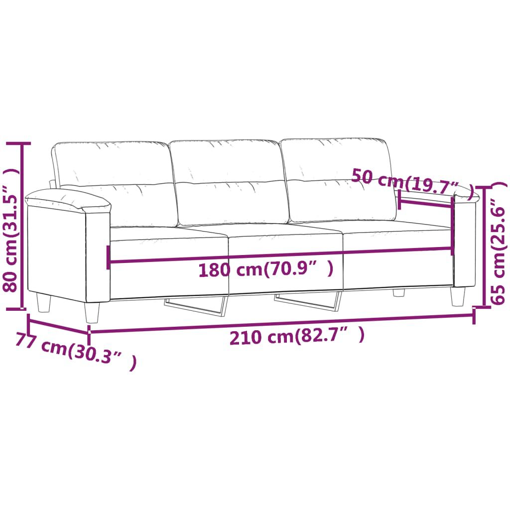 vidaXL Καναπές Τριθέσιος Taupe 180 εκ. Ύφασμα Μακροϊνών