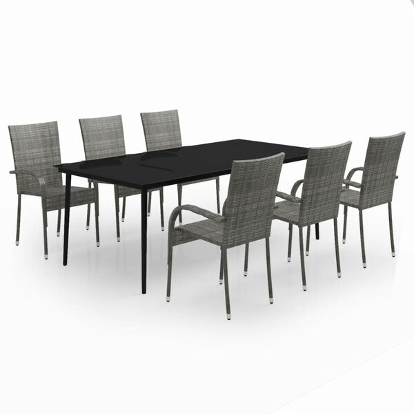vidaXL Σετ Τραπεζαρίας Κήπου 7 Τεμαχίων Γκρι / Μαύρο
