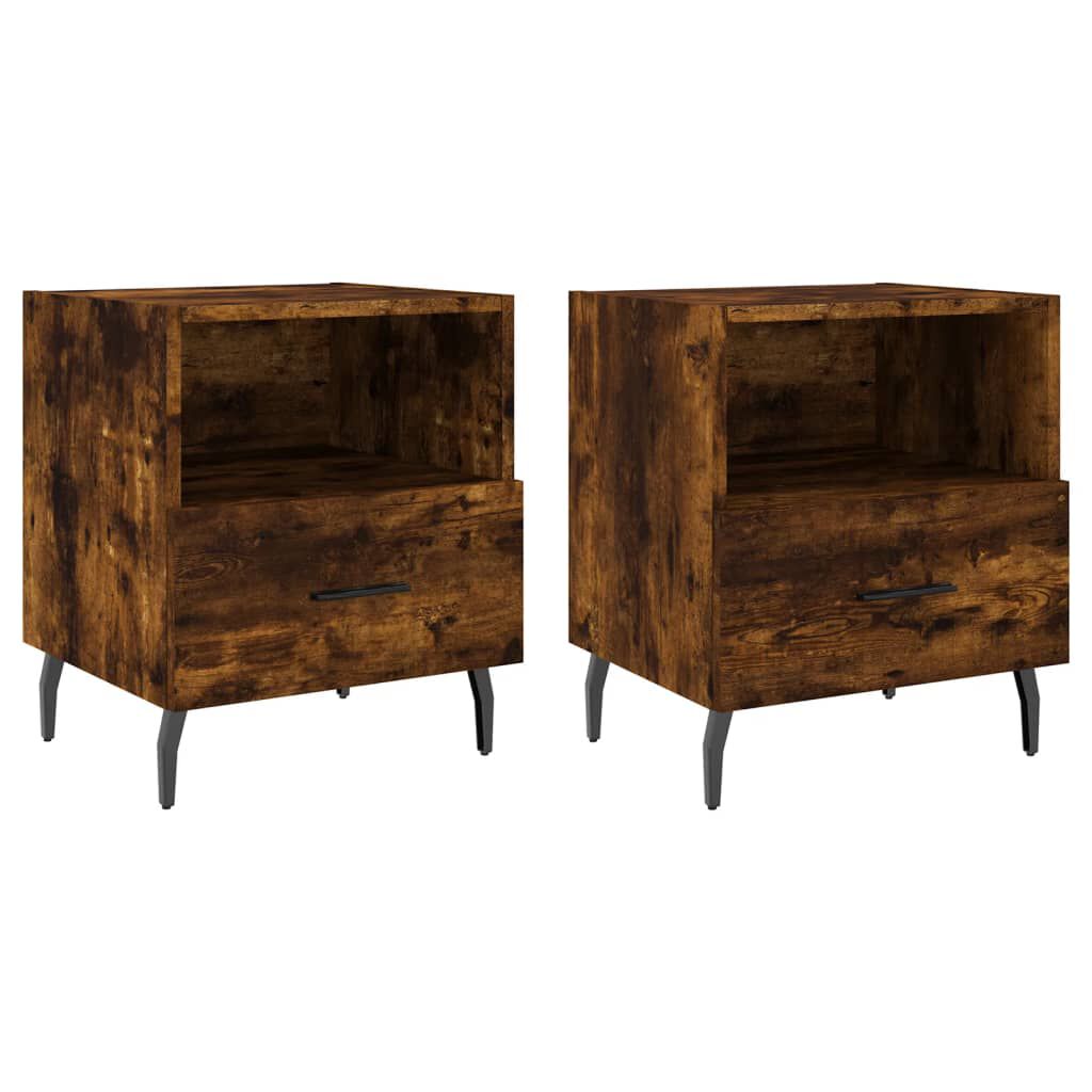 vidaXL Κομοδίνα 2 τεμ. Καπνιστή Δρυς 40 x 35 x 47,5 εκ. Επεξεργ. Ξύλο