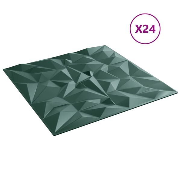 vidaXL Πάνελ Τοίχου 24 Τεμ. Πράσινη Σχ. Αμέθυστου 50x50εκ. 6 μ² XPS