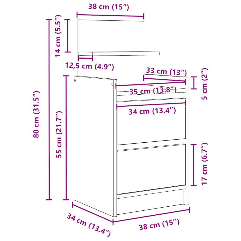 vidaXL Κομοδίνο με 2 συρτάρια Αρτισιανή Δρυς 38x34x80 εκ.