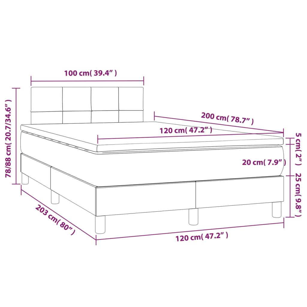 vidaXL Κρεβάτι Boxspring με Στρώμα Ροζ 120x200 εκ. Βελούδινο