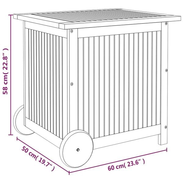 vidaXL Μπαούλο Αποθήκευσης Κήπου με Ρόδες 60x50x58 εκ. Μασίφ Ακακία