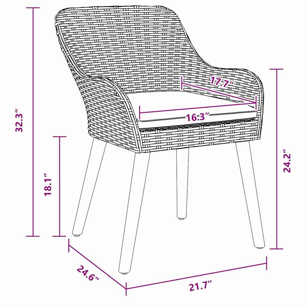 vidaXL Σέτ φαγητού για κήπο με μαξιλάρι 7 pcs Μαύρο συνθετικό ρατάν