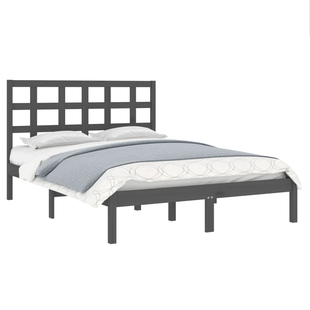 vidaXL Πλαίσιο Κρεβατιού Γκρι 150 x 200 εκ. Μασίφ Ξύλο King Size