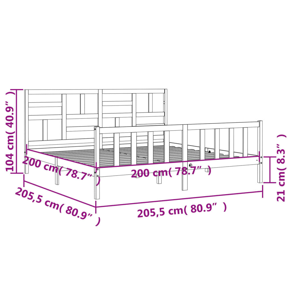 vidaXL Πλαίσιο Κρεβατιού με Κεφαλάρι Μαύρο 200x200 εκ. Μασίφ Ξύλο