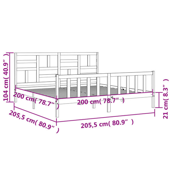 vidaXL Πλαίσιο Κρεβατιού με Κεφαλάρι Μαύρο 200x200 εκ. Μασίφ Ξύλο
