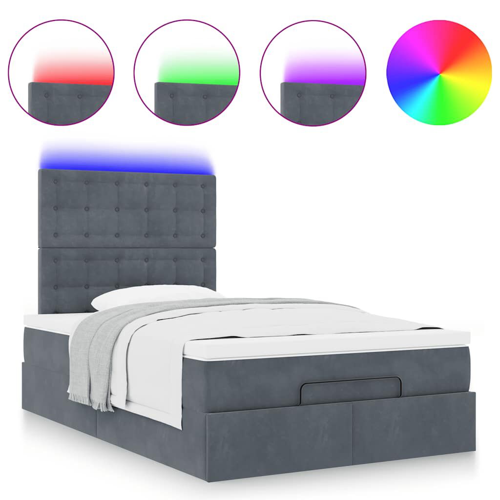 vidaXL Οθωμανικό κρεβάτι με στρώματα & LEDs Σκούρο γκρι Βελούδο