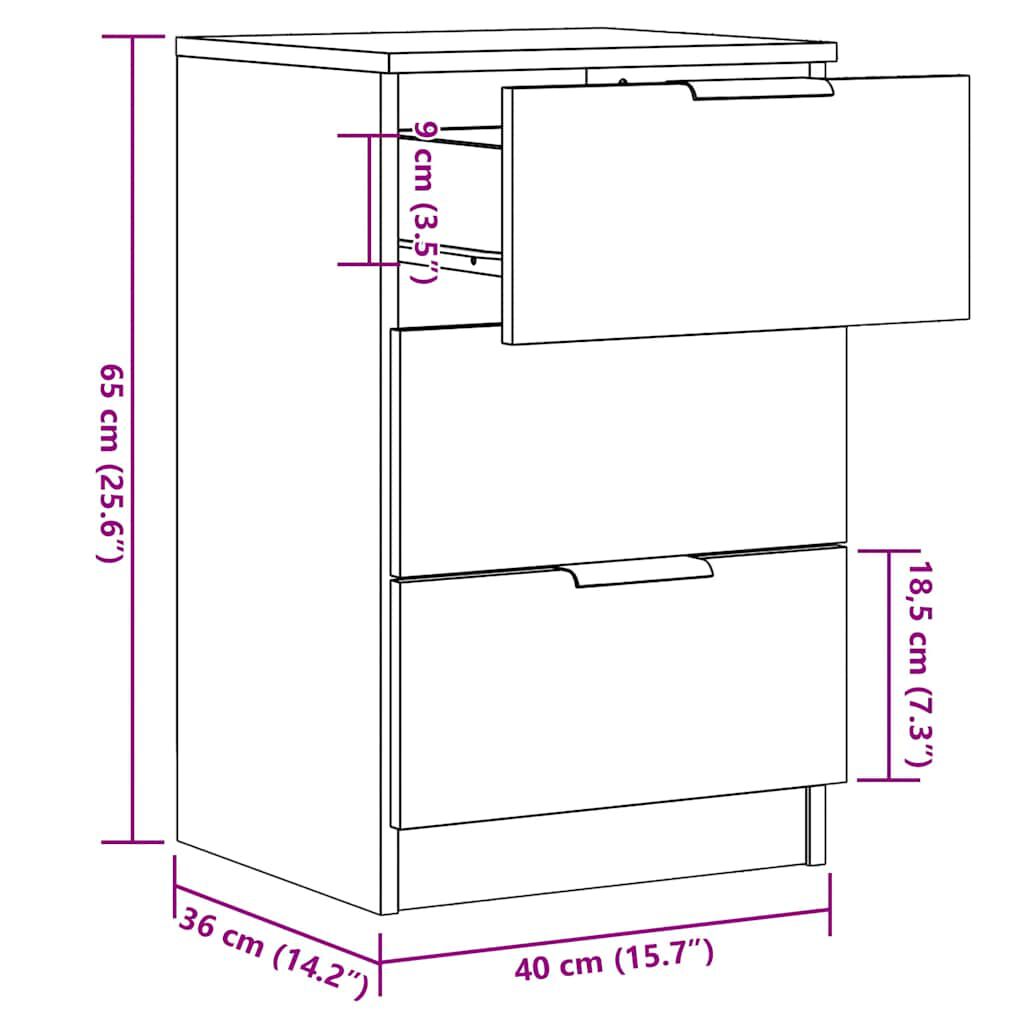 vidaXL Κομοδίνα 2 τεμ. Όψη Παλαιού Ξύλου 40x36x65 εκ. από Επεξ. Ξύλο