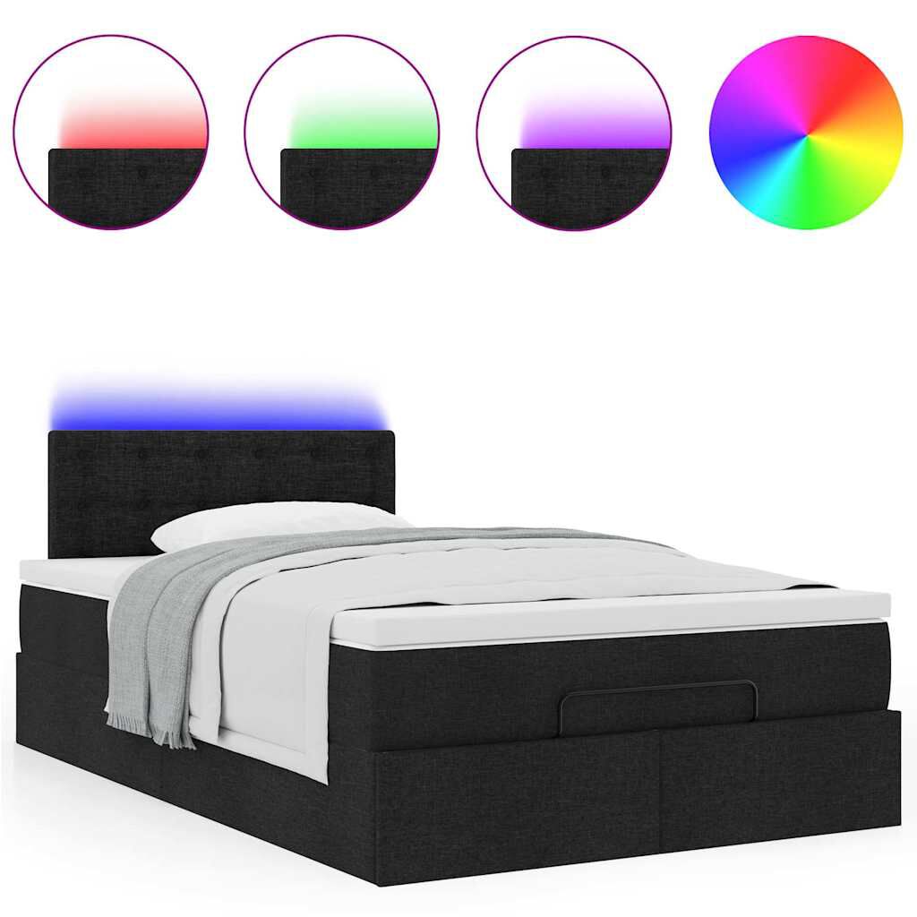 vidaXL Οθωμανικό κρεβάτι με στρώμα & LEDs Μαύρο 120x190 cm Ύφασμα