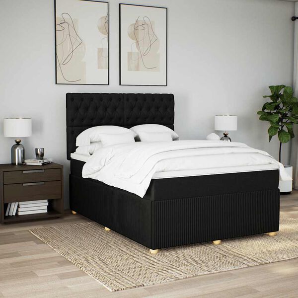 vidaXL &Kappa;&rho;&epsilon;&beta;ά&tau;&iota; Boxspring &mu;&epsilon; &Sigma;&tau;&rho;ώ&mu;&alpha; &Mu;&alpha;ύ&rho;&omicron; 140x190 &epsilon;&kappa;. &Upsilon;&phi;&alpha;&sigma;&mu;ά&tau;&iota;&nu;&omicron;