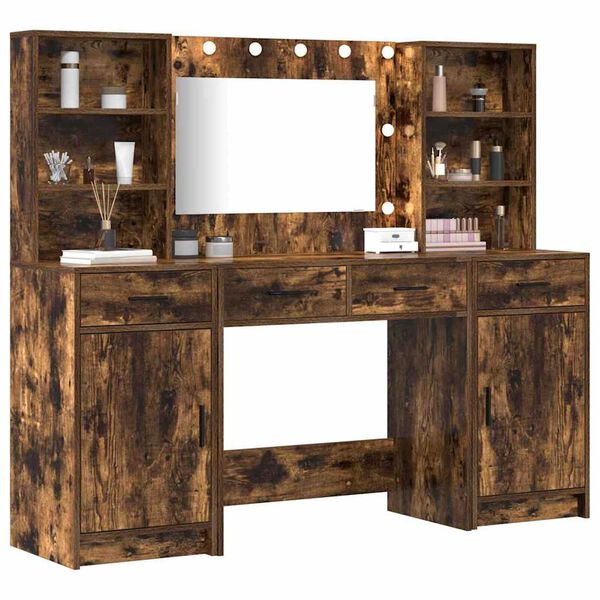 vidaXL Σετ Τραπεζιού Μακιγιάζ 3 pcs Καπνιστό Δρύς 78.5 x 41 x 135 εκ