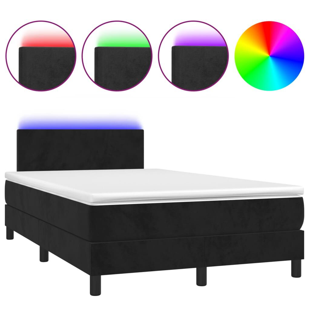 vidaXL Κρεβάτι Boxspring με Στρώμα & LED Μαύρο 120x200 εκ. Βελούδινο