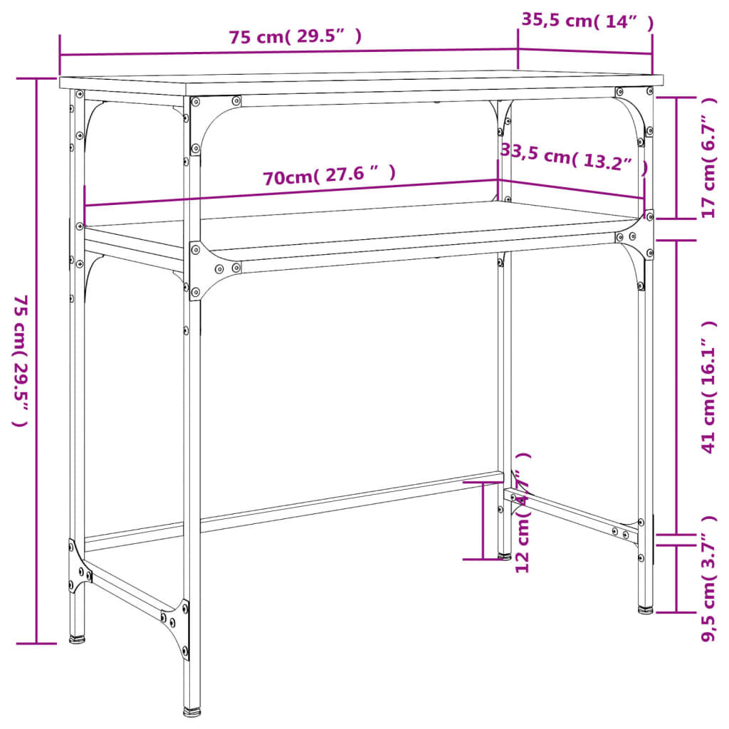 vidaXL Τραπέζι Κονσόλα Γκρι Sonoma 75x35,5x75 εκ. Επεξεργασμένο Ξύλο