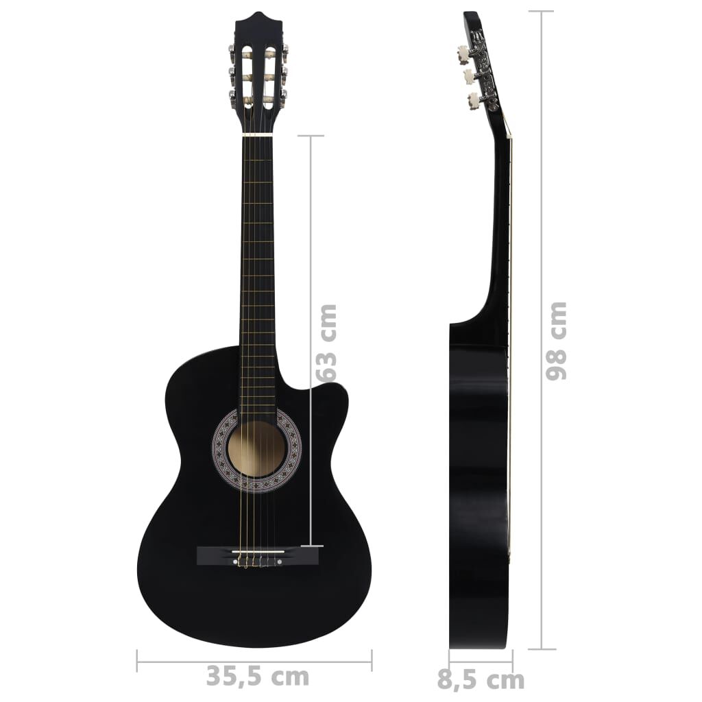 vidaXL Κιθάρα Western Classical Cutaway Σετ 12 Τεμ. 6 Χορδές Μαύρη 38"