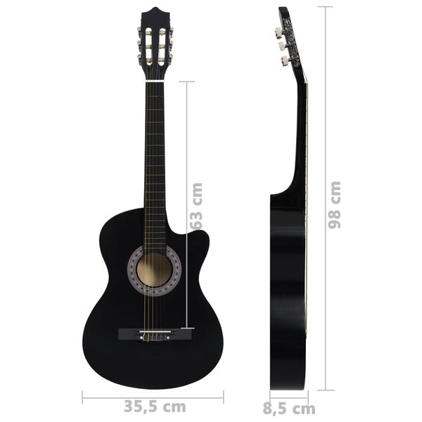 vidaXL Κιθάρα Western Classical Cutaway Σετ 12 Τεμ. 6 Χορδές Μαύρη 38"