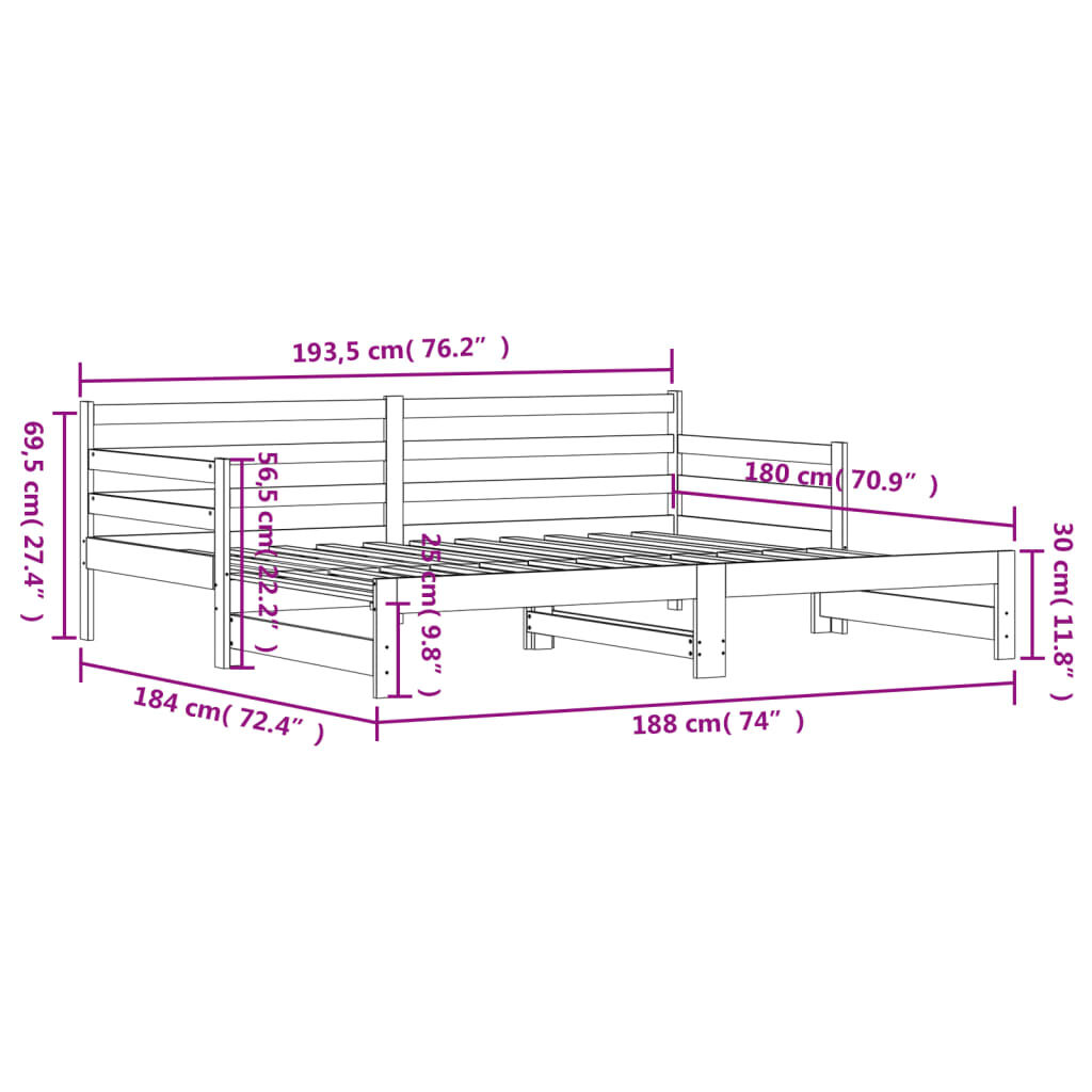 vidaXL Καναπές Κρεβάτι Συρόμενος Λευκός 90 x 190 εκ. Μασίφ Ξύλο Πεύκου