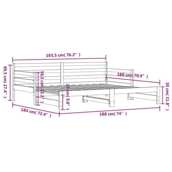 vidaXL Καναπές Κρεβάτι Συρόμενος Λευκός 90 x 190 εκ. Μασίφ Ξύλο Πεύκου