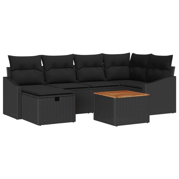 vidaXL Σετ Καναπέ Κήπου με μαξιλάρι 7 pcs Μαύρο Πολυ ράταν